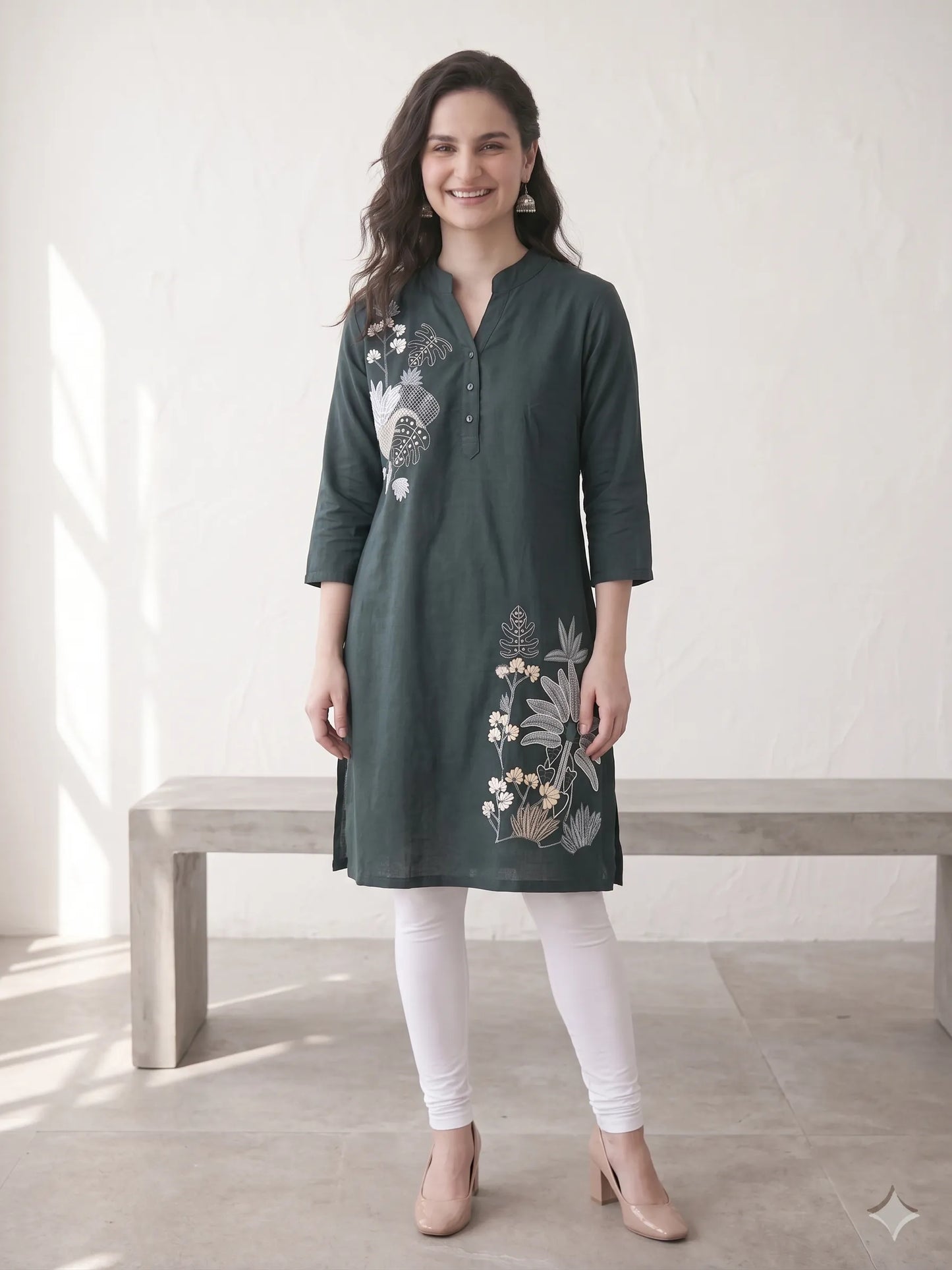 Bottle green Short Kurti Tunic Tops for Women's | Kidley