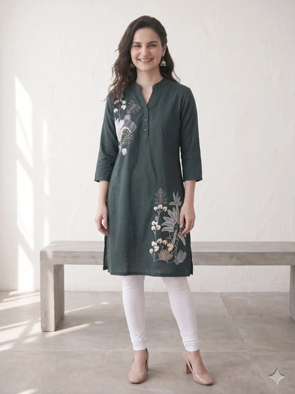 Bottle green Short Kurti Tunic Tops for Women's | Kidley