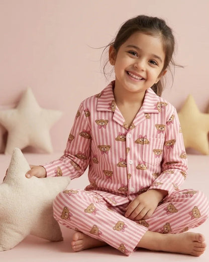 Teddy Print cute pink night suit for girls