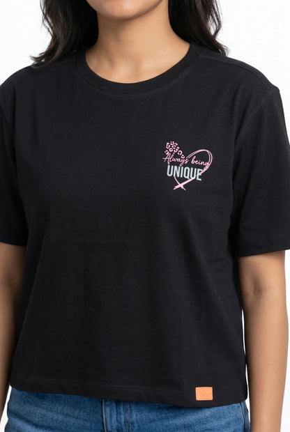 Black oversize back printed t-shirts for women- Kidley