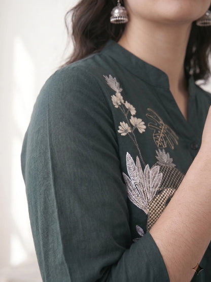 Bottle green Short Kurti Tunic Tops for Women's | Kidley