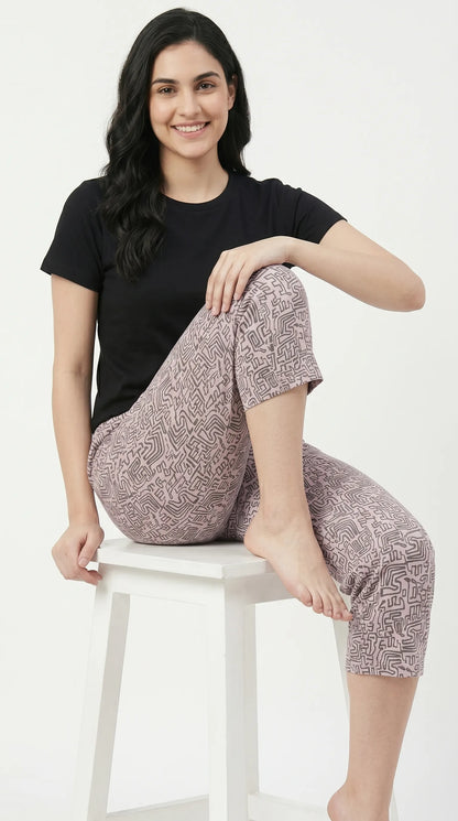 Pastel Soft Elastic Waist Printed Capri Pants | Kidley