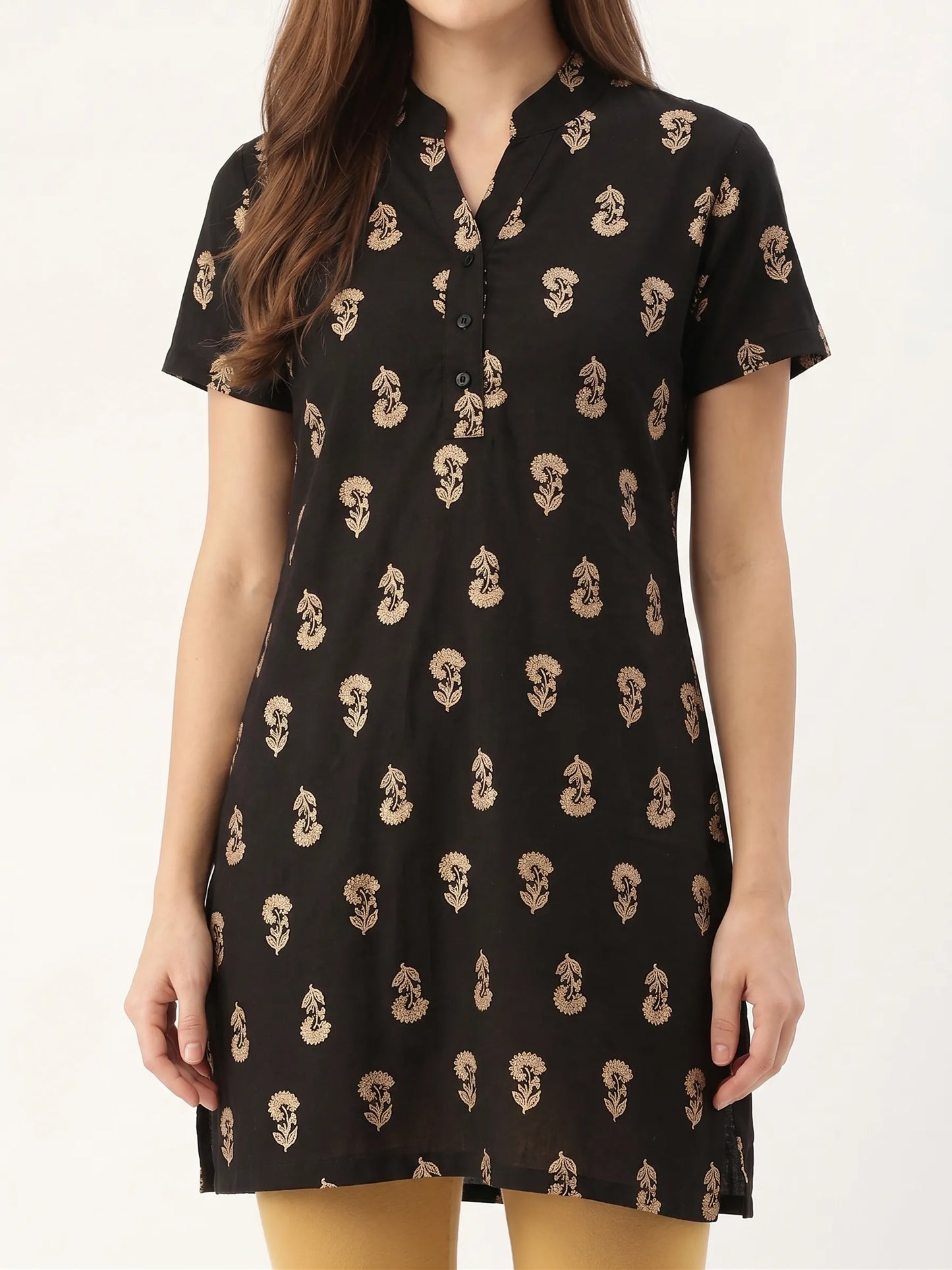 Black Floral cotton tunic Tops for Women's | Kidley