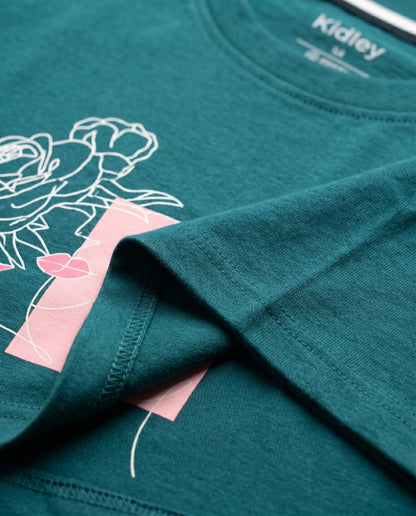 Rama green oversize back printed t-shirts for women- Kidley