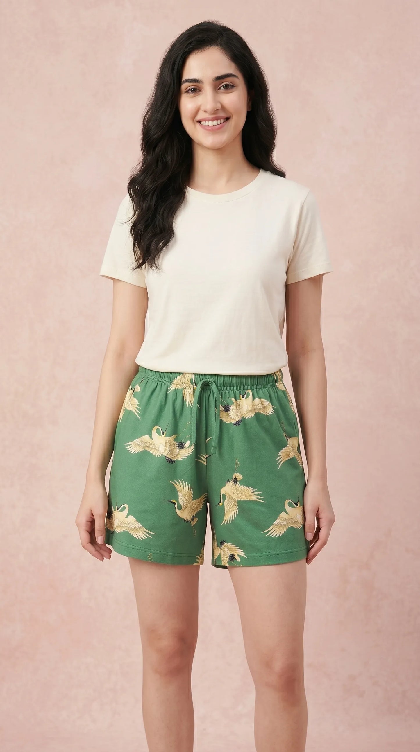 Green Animal Printed Cotton Shorts for Women | Summer Shorts