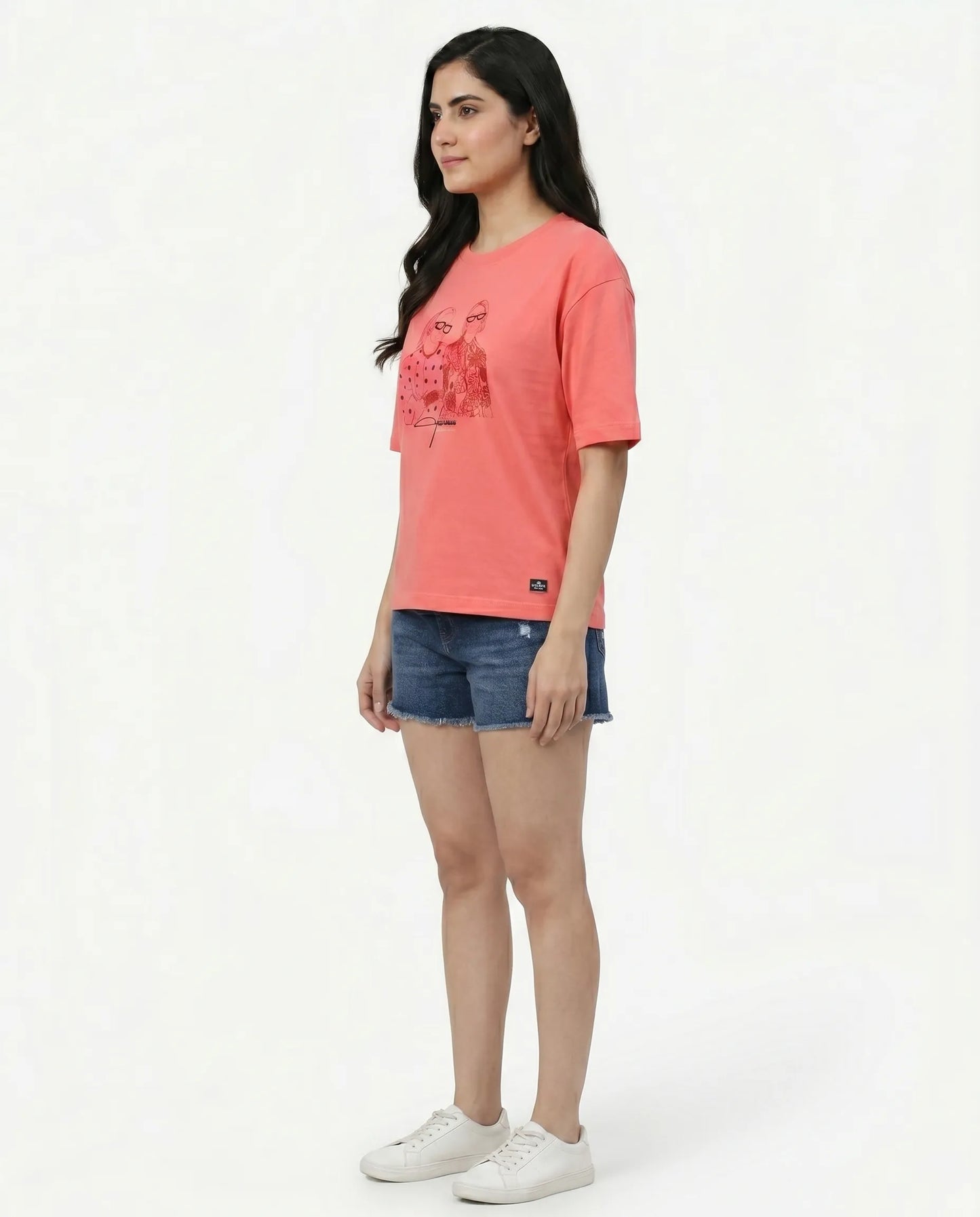 Peach oversize back printed t-shirts for women- Kidley