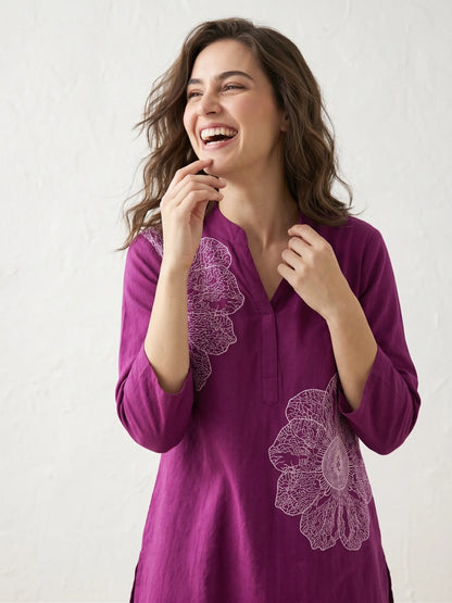 Purple printed Comfortable Cotton | Short Kurti Tunic Tops for Women's | Kidley