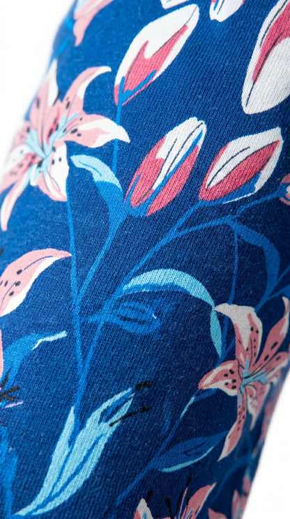 Royal Blue floral Printed Capri with Elastic Waist |Kidley