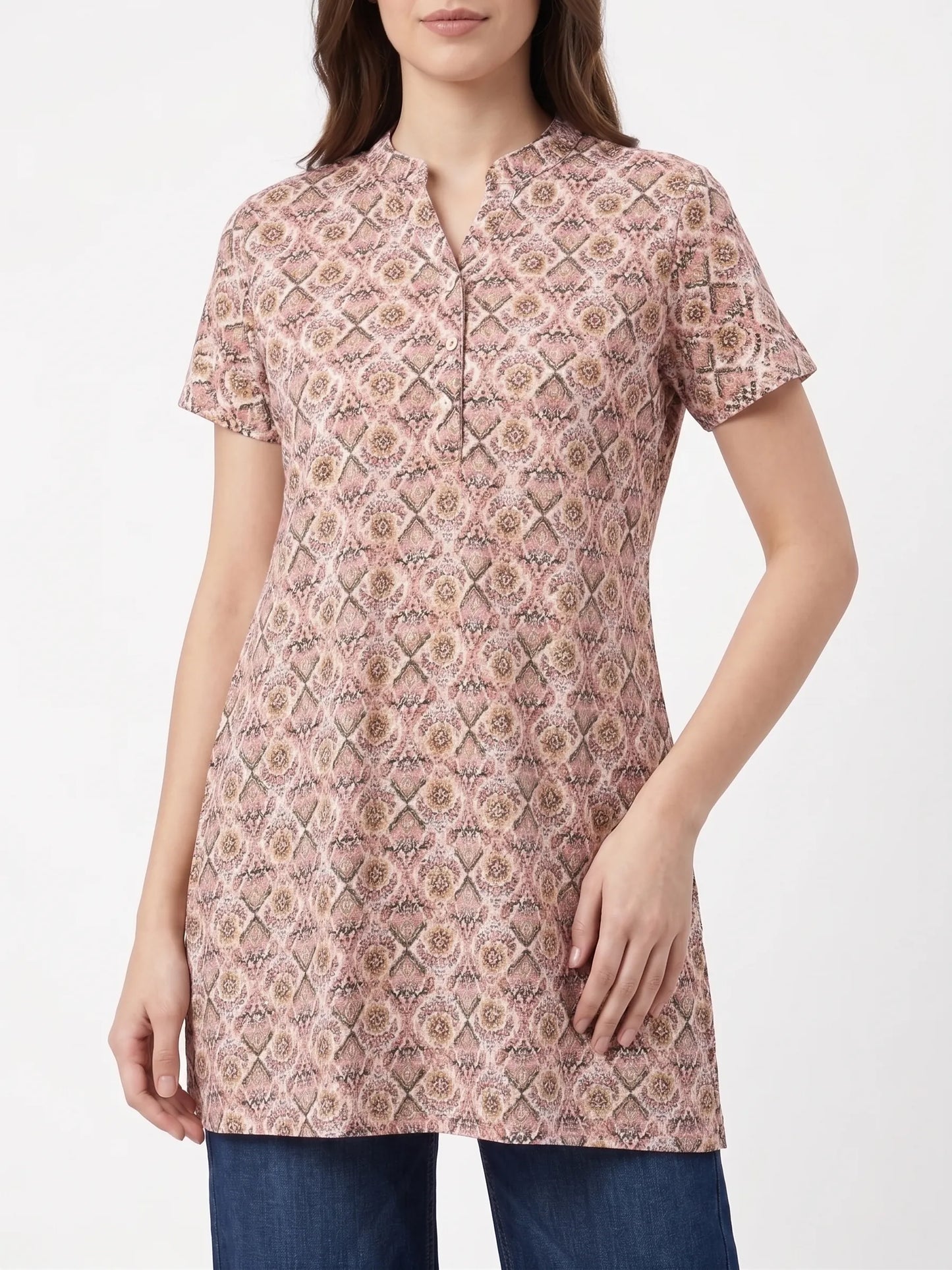 Orange multi floral Comfortable Cotton Short Kurti  for Women | Kidley