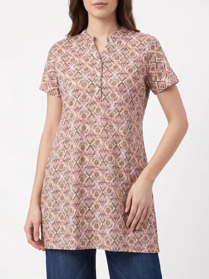 Orange multi floral Comfortable Cotton Short Kurti  for Women | Kidley