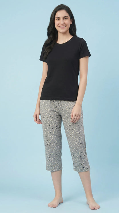 Sage green printed Hosiery Cotton Capri for Women | Kidley