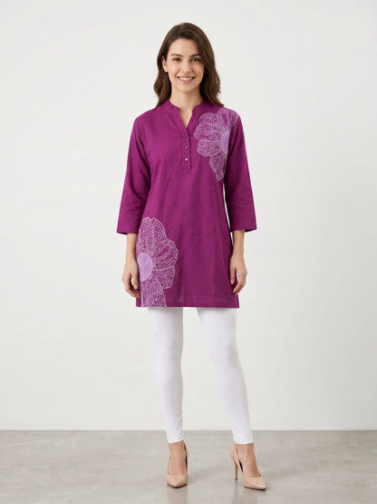 Purple printed Comfortable Cotton | Short Kurti Tunic Tops for Women's | Kidley