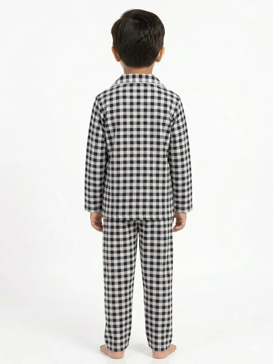 Black and White Checks Full Sleeves Night Suit/Sleep Wear for Boys & Girls in 100% Cotton - Kidley