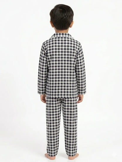 Black and White Checks Full Sleeves Night Suit/Sleep Wear for Boys & Girls in 100% Cotton - Kidley