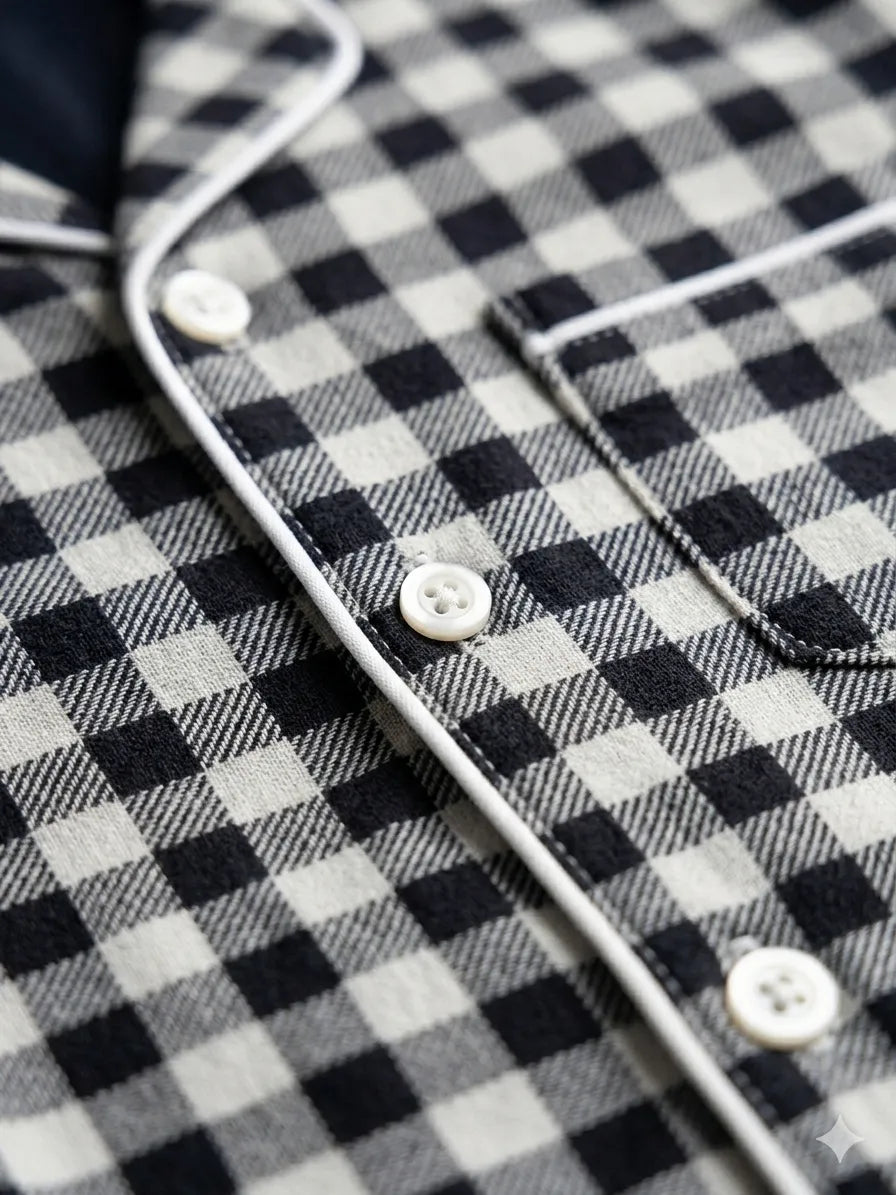 Black and White Checks Full Sleeves Night Suit/Sleep Wear for Boys & Girls in 100% Cotton - Kidley
