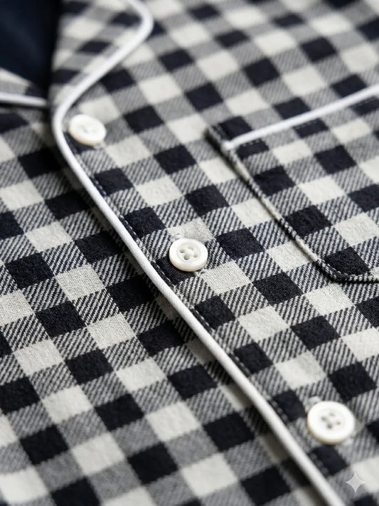Black and White Checks Full Sleeves Night Suit/Sleep Wear for Boys & Girls in 100% Cotton - Kidley