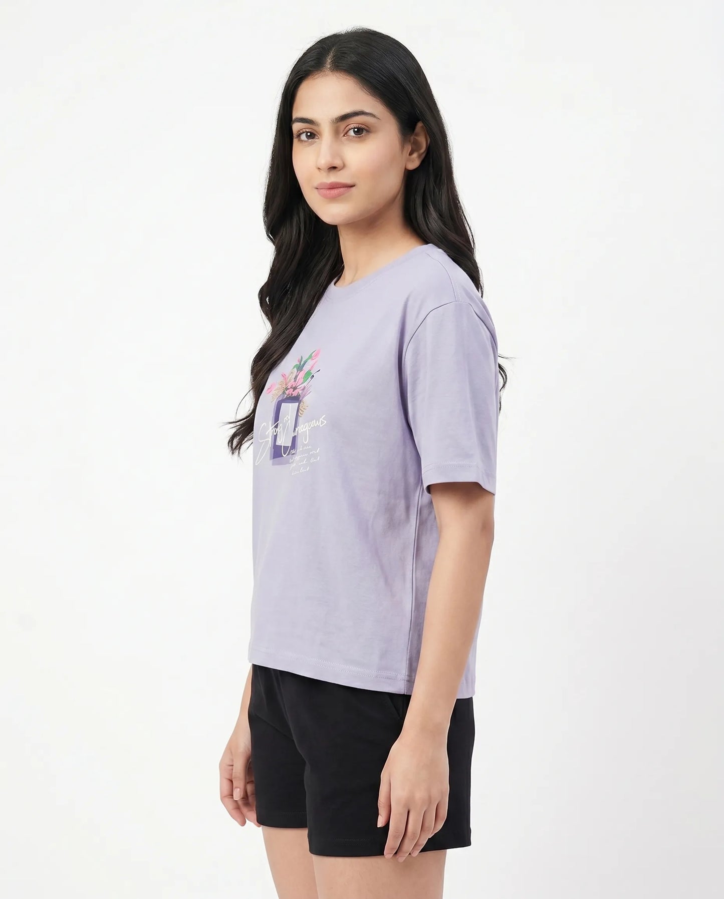 Lilac purple oversize back printed t-shirts for women- Kidley
