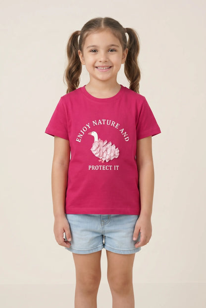 Girl's Cotton Relaxed Fit printed T-Shirt | Kidley