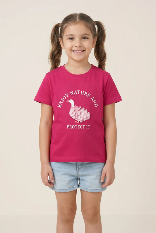 Girl's Cotton Relaxed Fit printed T-Shirt | Kidley