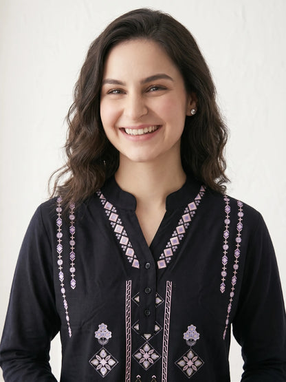 Black printed Short Kurti Tunic Tops for Women's | Kidley