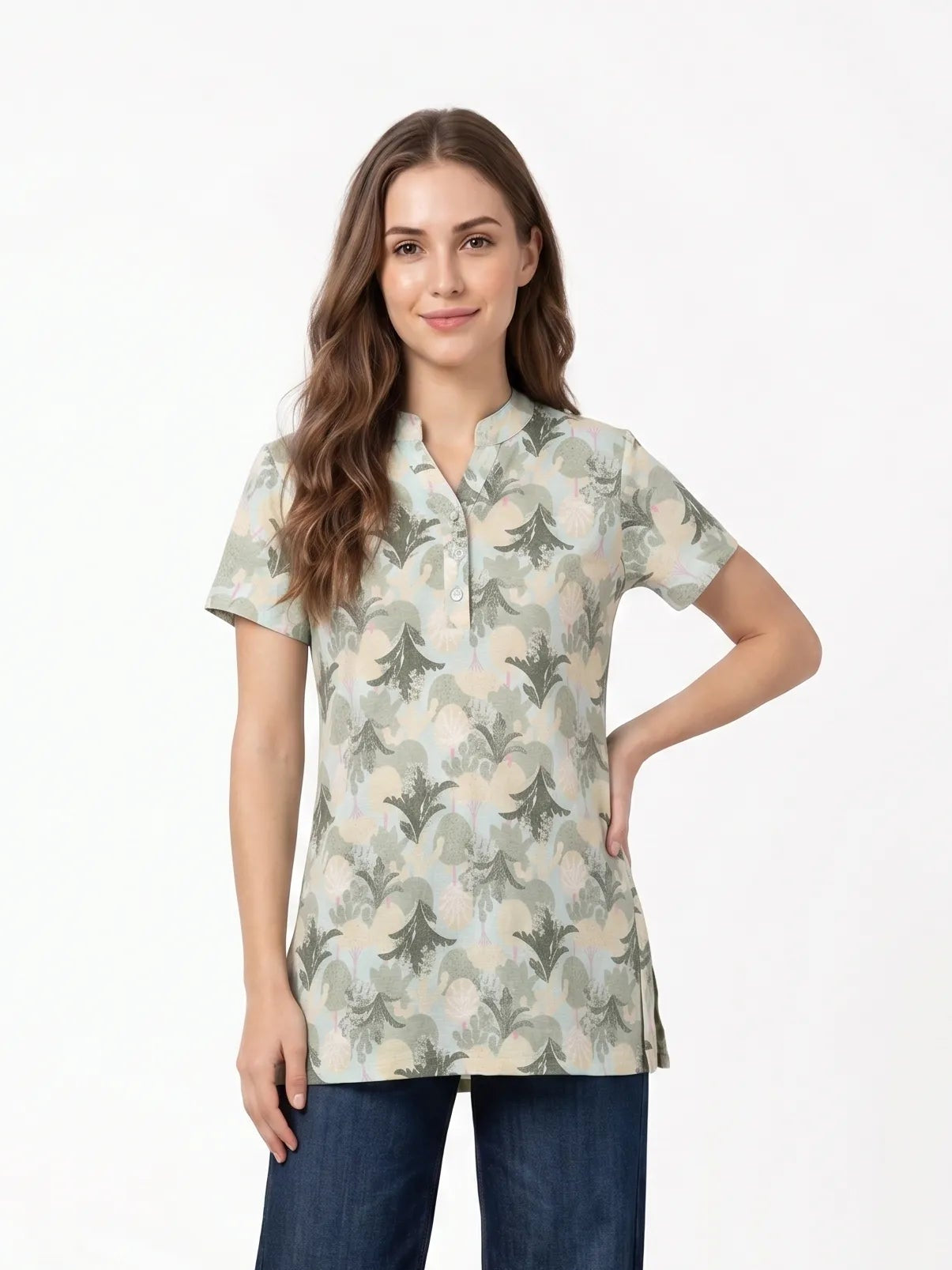 Green printed Comfortable Cotton Lounge wear Kurti| Kidley