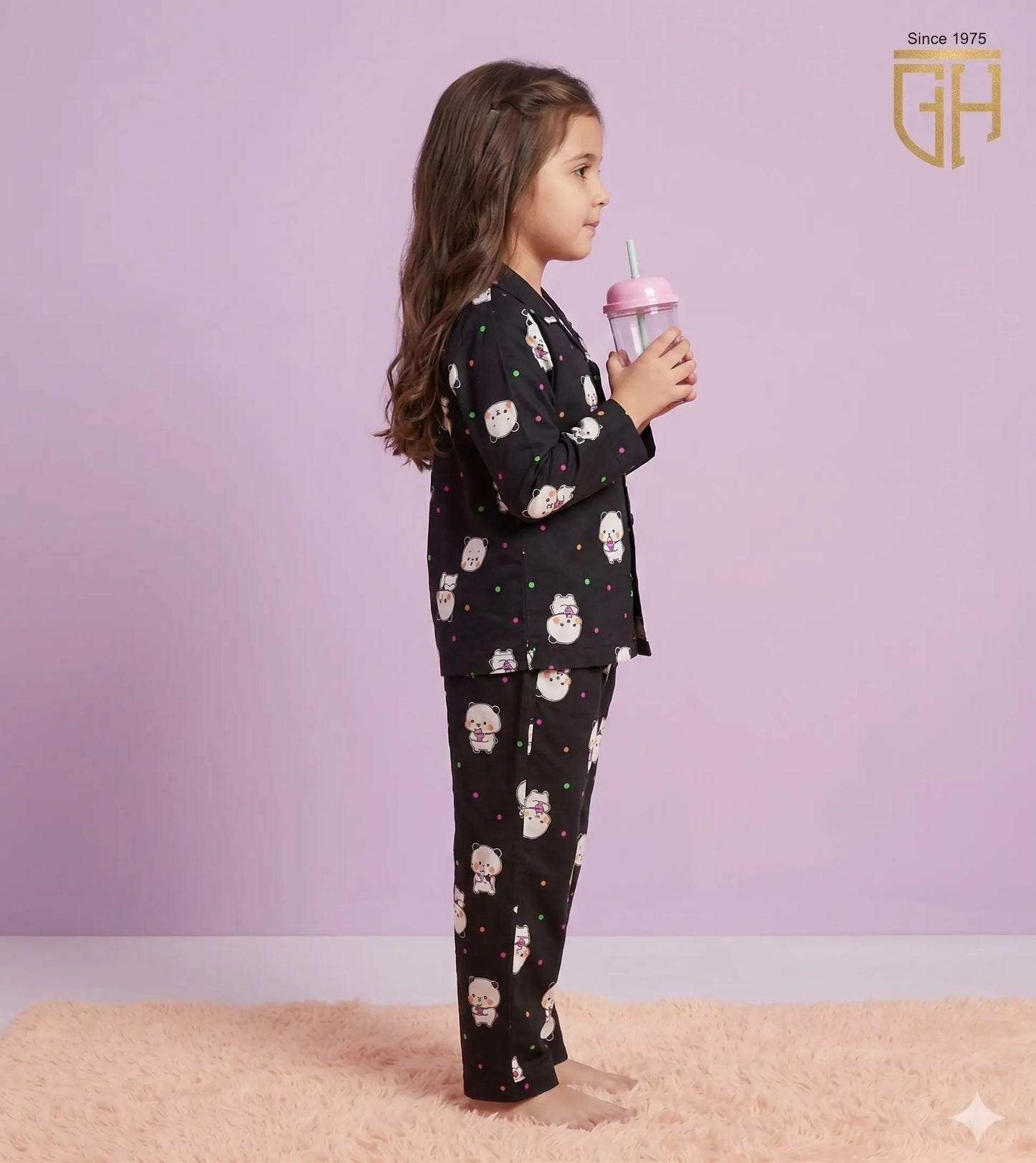 Kitty Print cute black night suit for girls