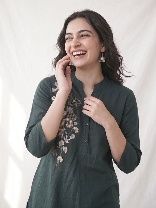 Bottle green Short Kurti Tunic Tops for Women's | Kidley