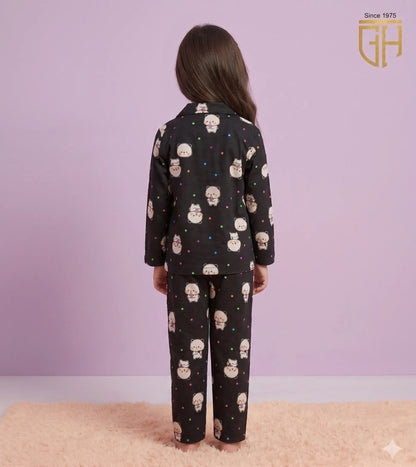 Kitty Print cute black night suit for girls