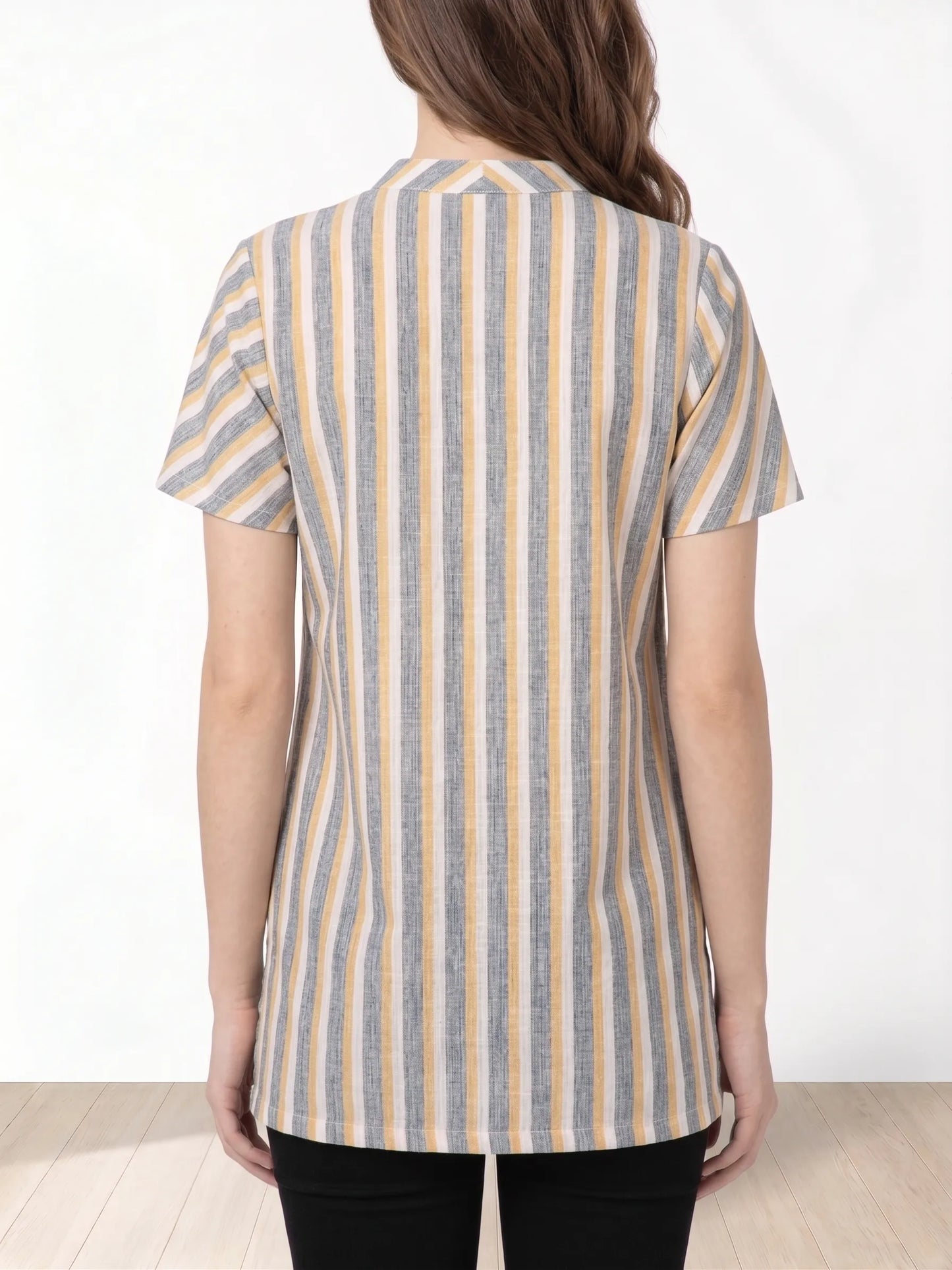 Multi-coloured  Striped mandarin collar Tunic for Women |Kidley