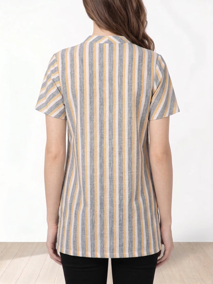Multi-coloured  Striped mandarin collar Tunic for Women |Kidley