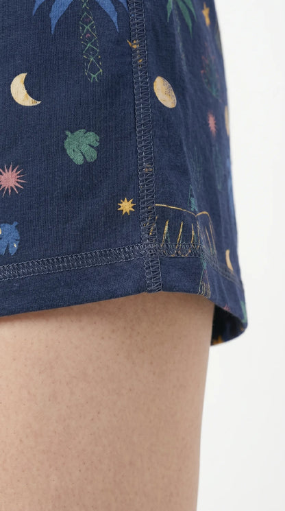 Women's Blue Printed Cotton Hosiery Shorts | Kidely