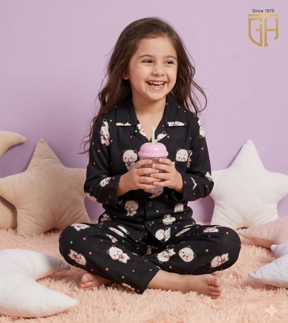 Kitty Print cute black night suit for girls