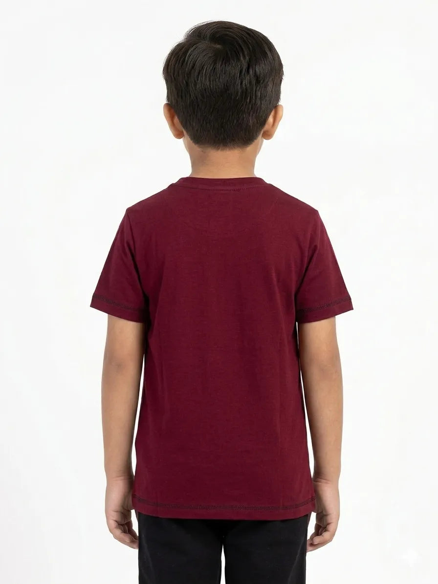 Maroon Trendy Printed Cotton Half Sleeve T-Shirt for Boys -Kidley