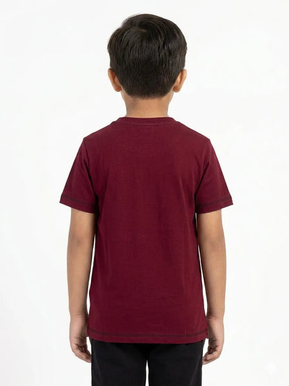 Maroon Trendy Printed Cotton Half Sleeve T-Shirt for Boys -Kidley
