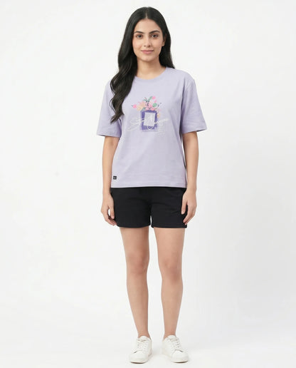 Lilac purple oversize back printed t-shirts for women- Kidley