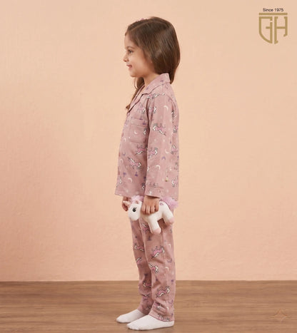 Unicorn Print cute beige brown night suit for girls (Copy)