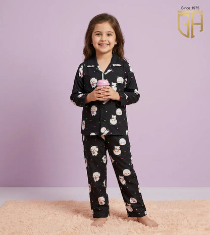 Kitty Print cute black night suit for girls