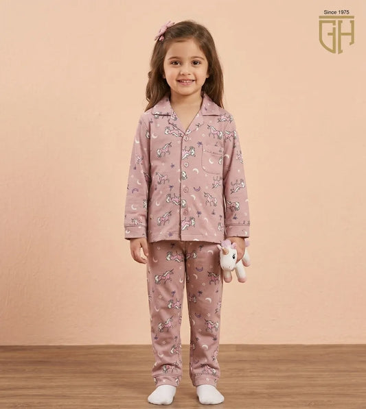 Unicorn Print cute beige brown night suit for girls (Copy)