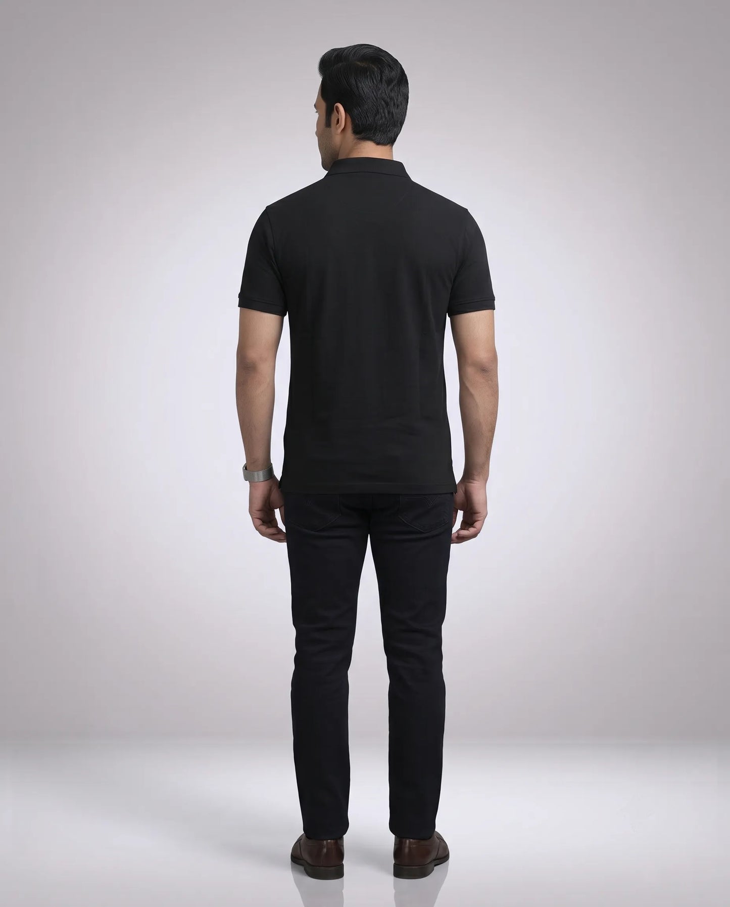 Black Printed Chest Polo T-Shirt for Men | Kidley