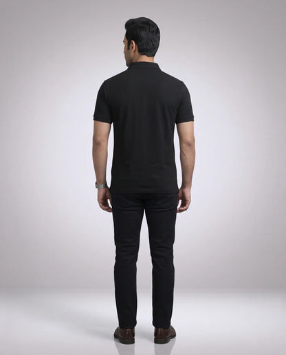 Black Printed Chest Polo T-Shirt for Men | Kidley