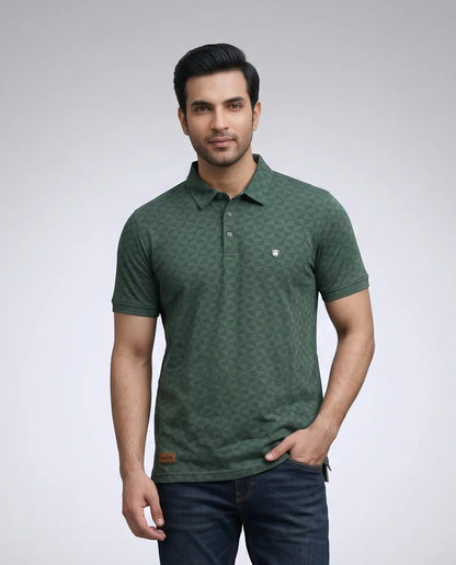 Bottle Green Jacquard Polo T-Shirt | Kidley