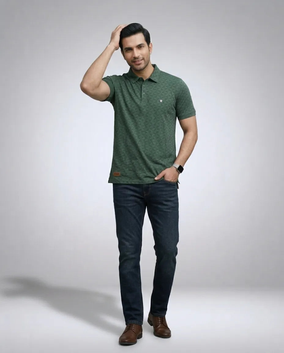 Bottle Green Jacquard Polo T-Shirt | Kidley