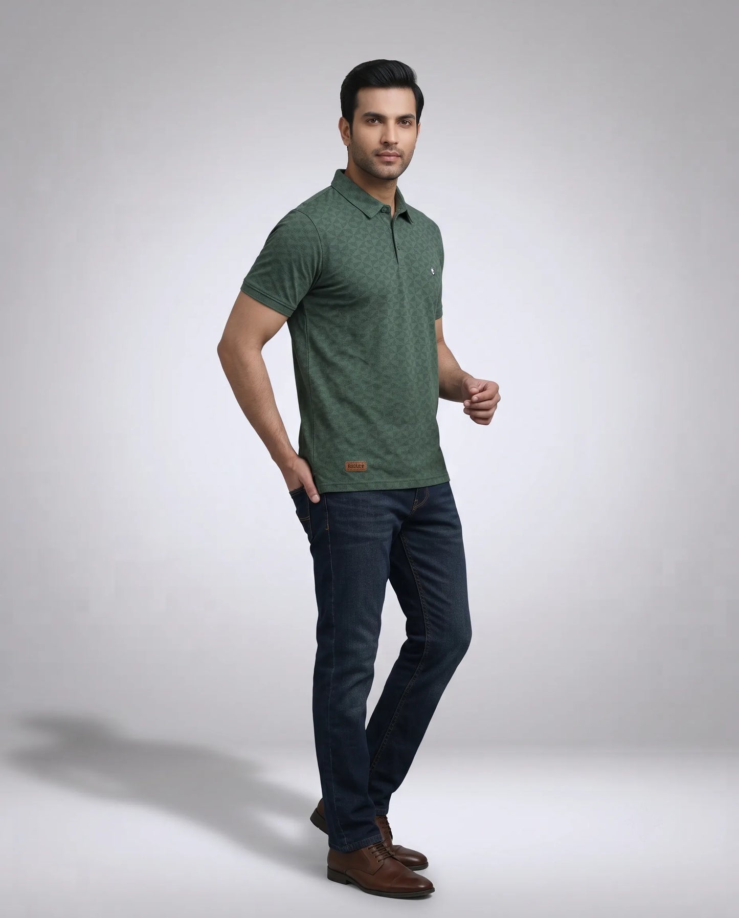 Bottle Green Jacquard Polo T-Shirt | Kidley