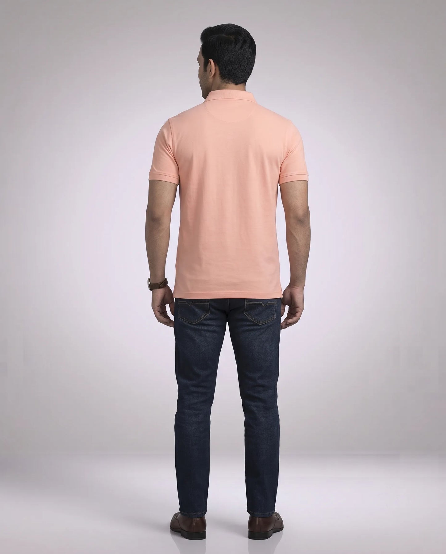 Peach Geometric Print Polo T-Shirt for Men