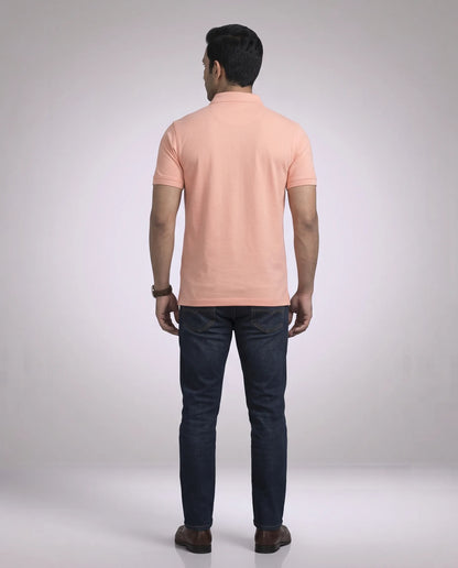 Peach Geometric Print Polo T-Shirt for Men