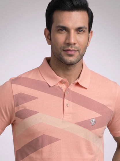 Peach Geometric Print Polo T-Shirt for Men