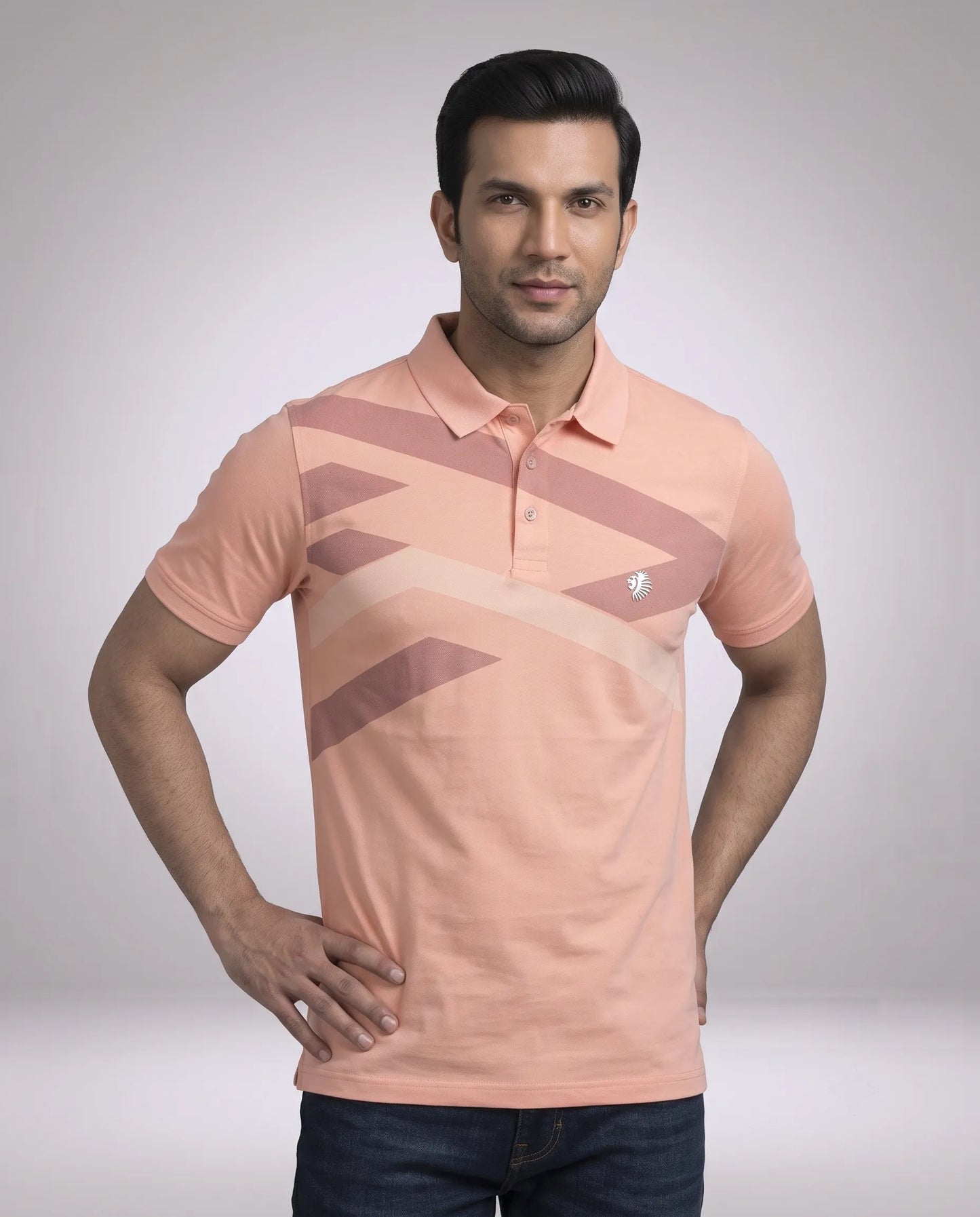 Peach Geometric Print Polo T-Shirt for Men