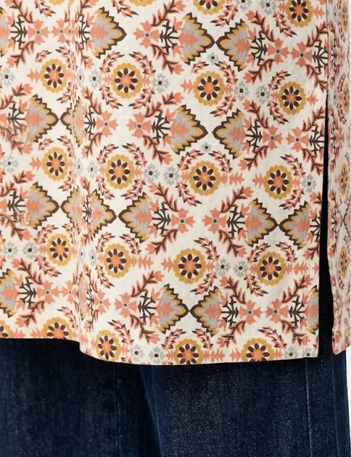 Orange multi floral Comfortable Cotton Short Kurti  for Women | Kidley