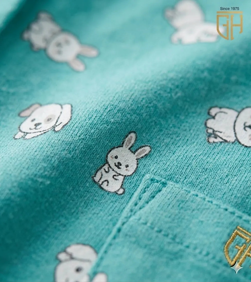 Bunny Print cute sea green night suit for girls